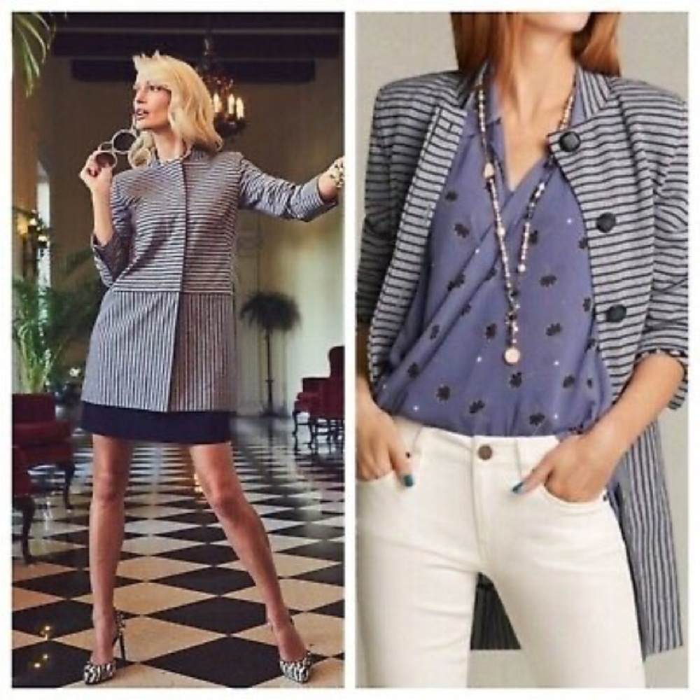 Cabi # 5474 Gray Blue Dappled Stripe Car Coat SZ S